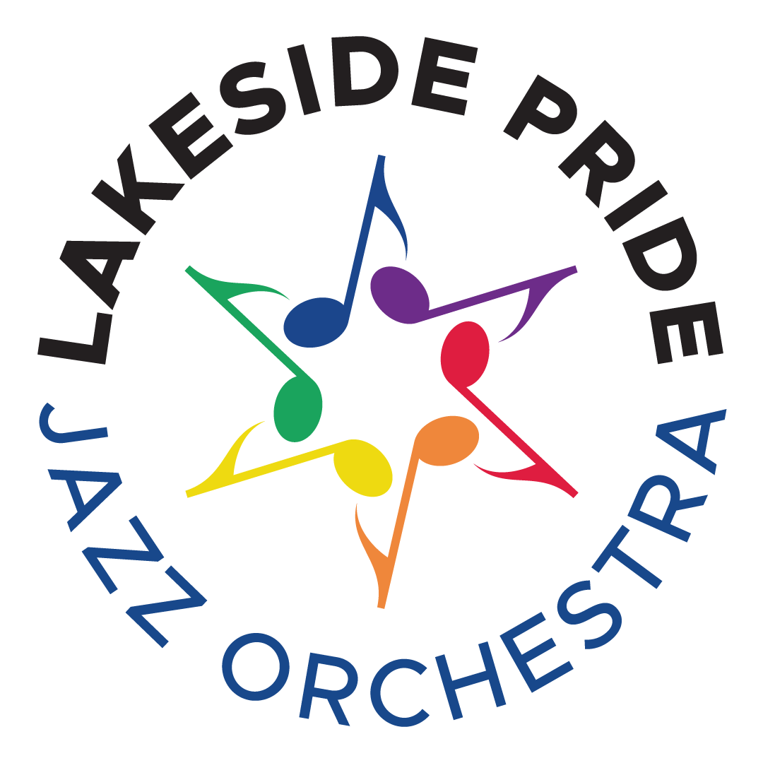 Lakeside Pride star logo with the words "Lakeside Pride" above and "Jazz Orchestra" below the star logo in a circle