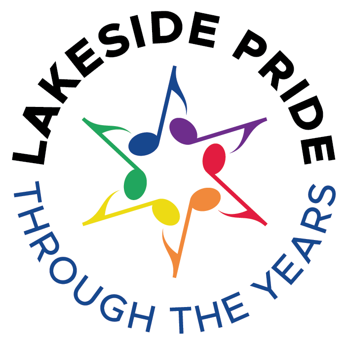 Lakeside Pride star logo with the words "Lakeside Pride" above and "Through The Years" below the star logo in a circle