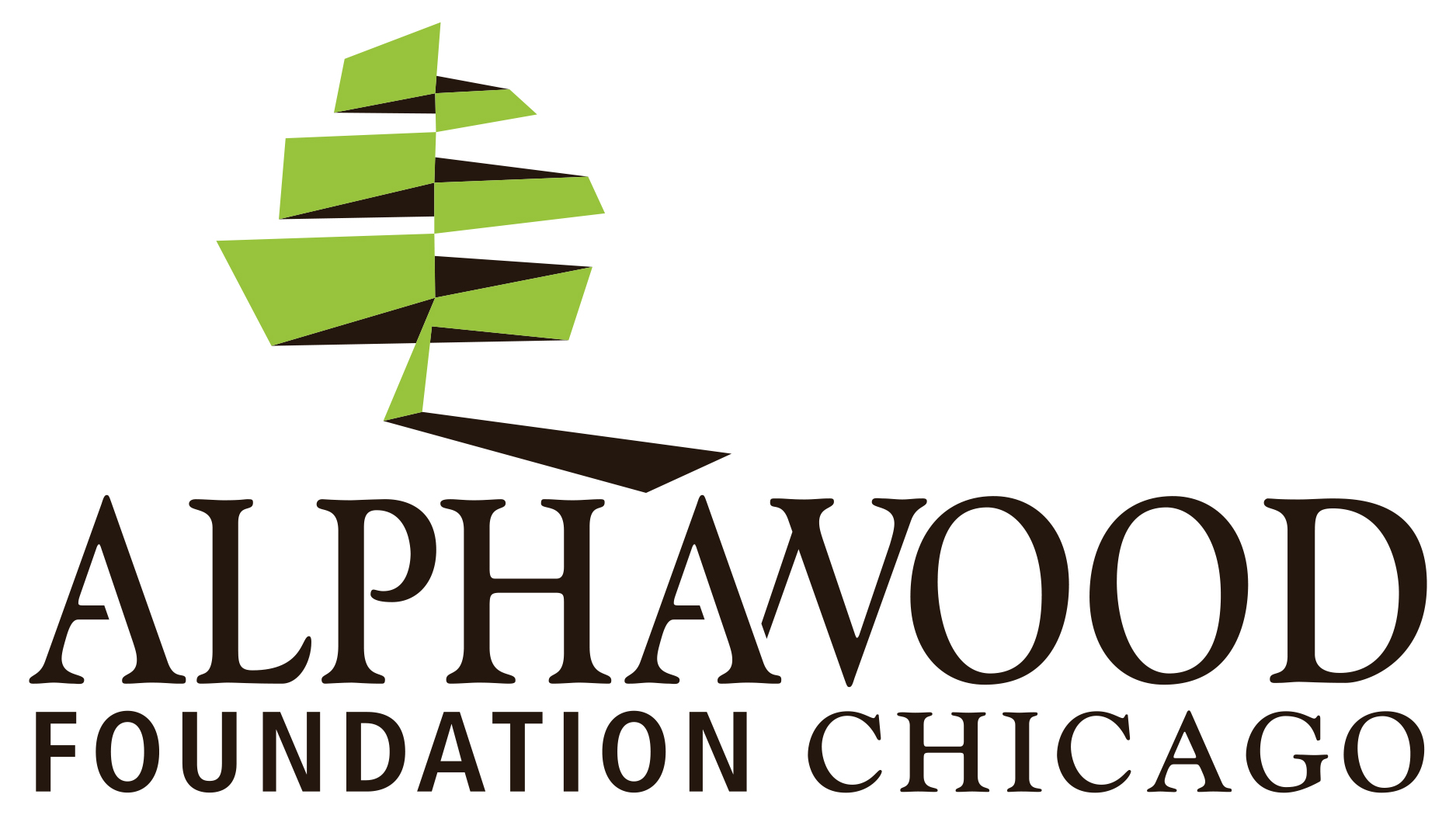 Logo for the Alphawood Foundation Chicago including a tree graphic and the foundation's name