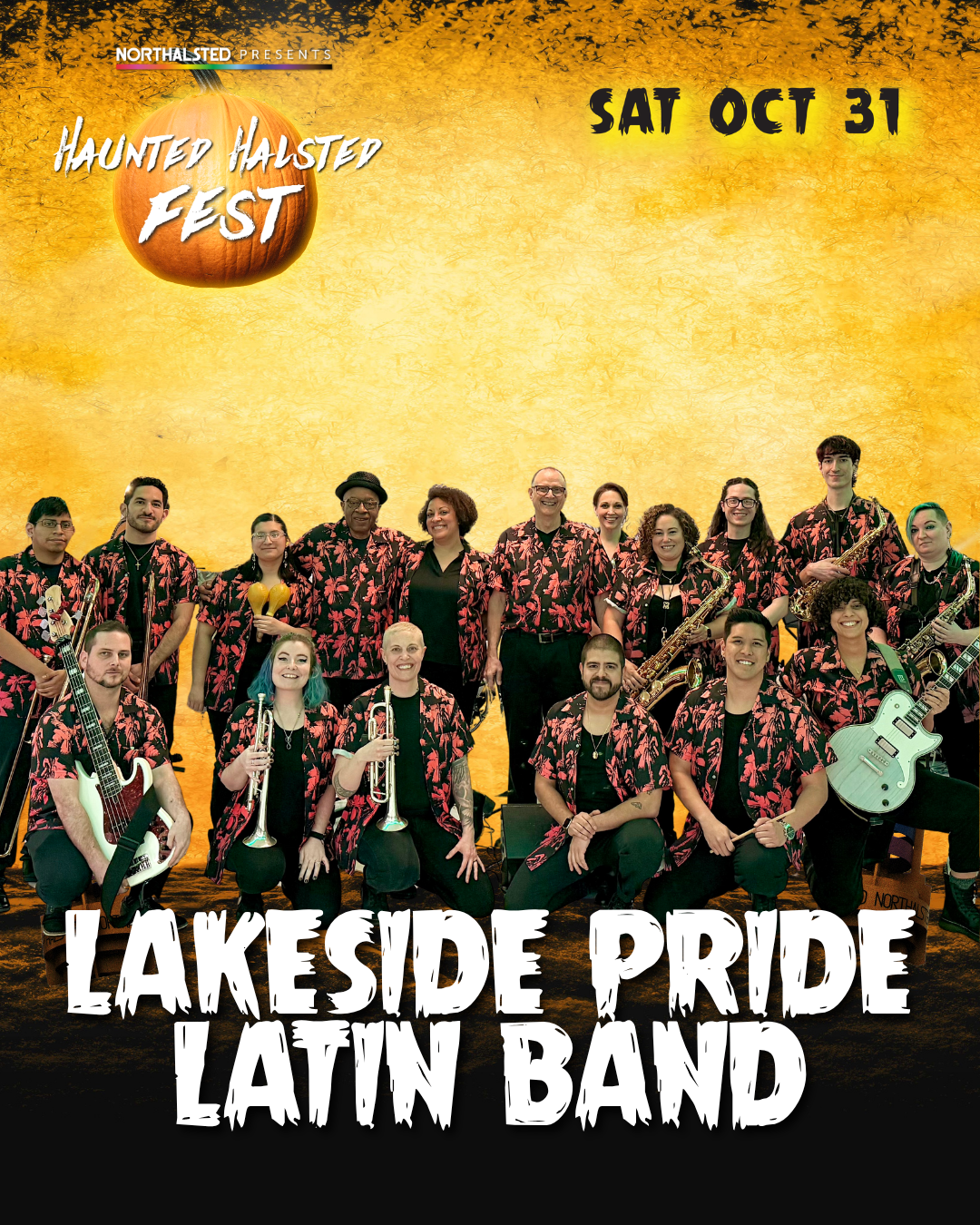 Lakeside Pride Latin Band's Haunted Halsted Fest promotion graphic, Saturday, October 31